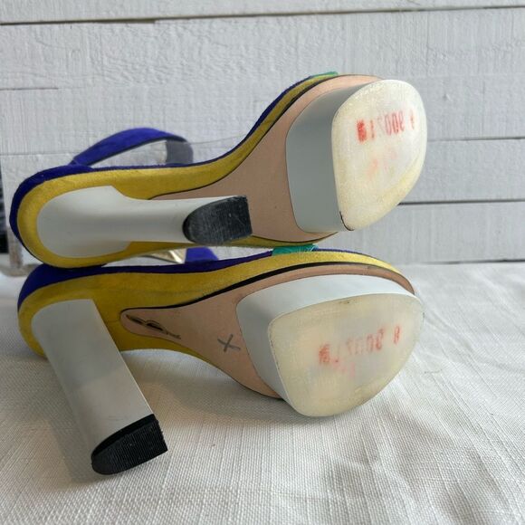 BRIAN ATWOOD BRAGANCA MULTI COLOR Leather Suede PLATFORM SANDAL HEELS - Picture 9 of 12